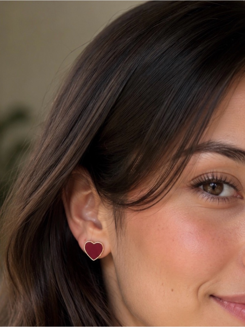 Gold-Trim Red Heart Stud Earrings - Women's Jewelry